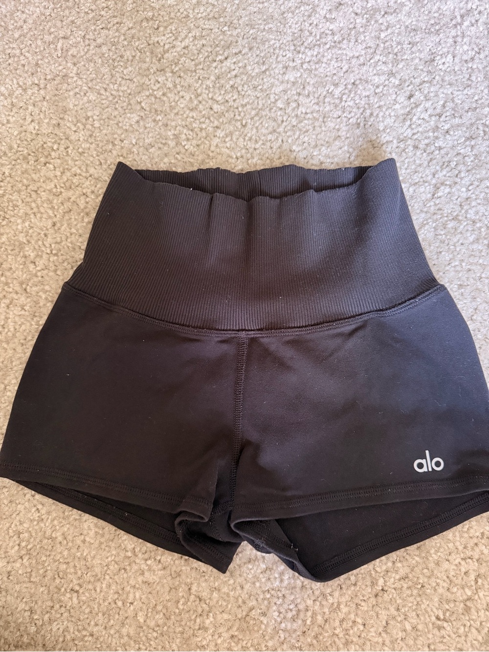 ALO Yoga Black High-Waist Ribbed Waistband Bike Shorts